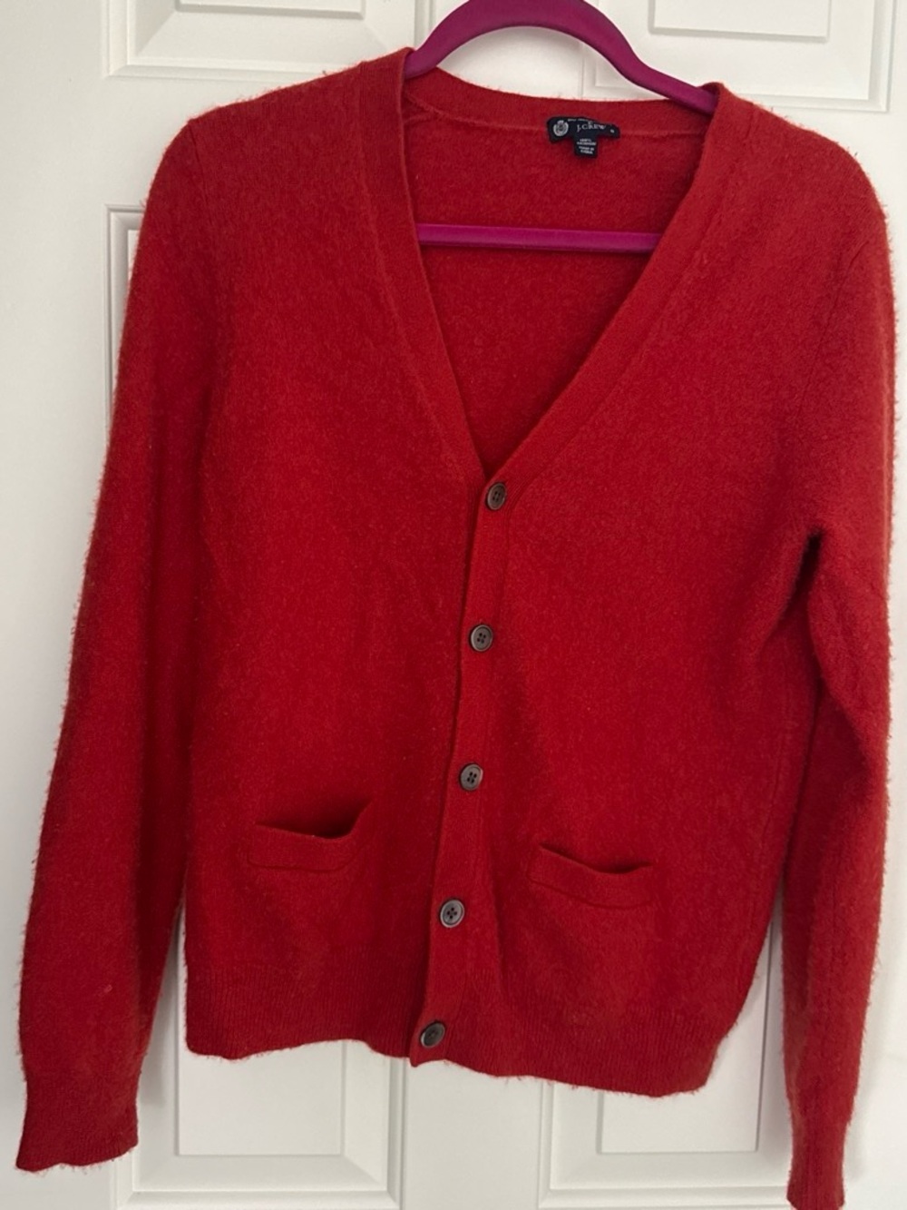 J. Crew Red V‑Neck Button Cardigan Sweater
